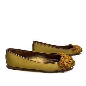 Devi Kroell Gold Satin Ballet Flats Shoes Italy